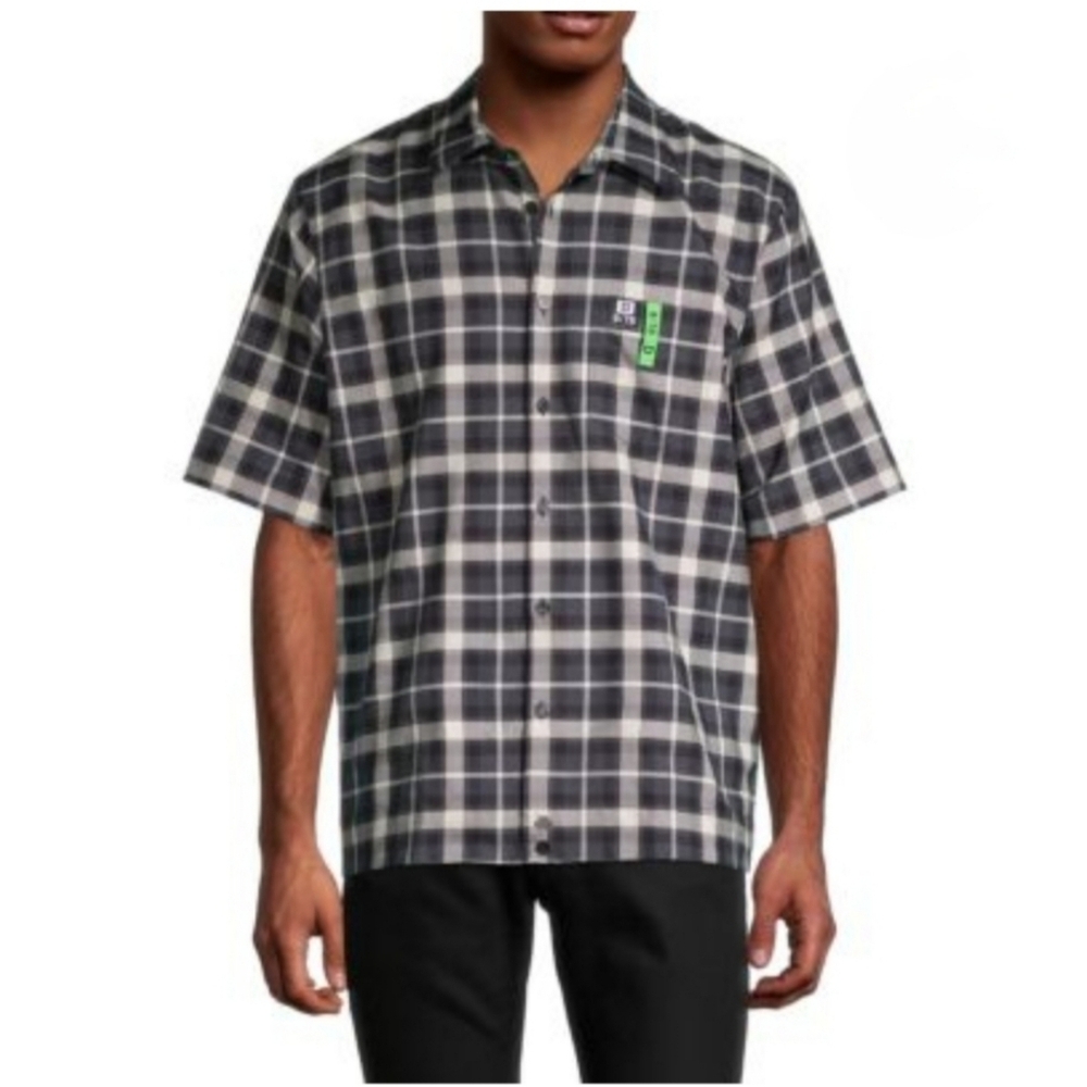 DIESEL Atwood Plaid Button Up‎ Shirt Regular Fit Heavyweight Blue Black Check L